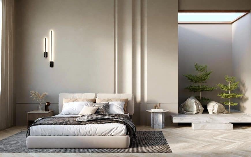 113432 136 3d rendering 3d illustration interior scene mockup modern style hotel bedroom with garden inside add natural atmosphere