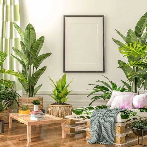 3D illustration Mockup photo frame in living room rendering