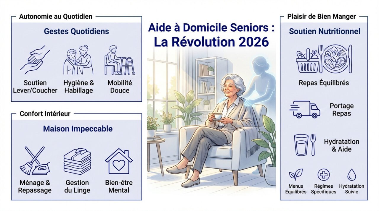 Auxiliaire de vie Senior Compagnie aidant une personne âgée à son domicile