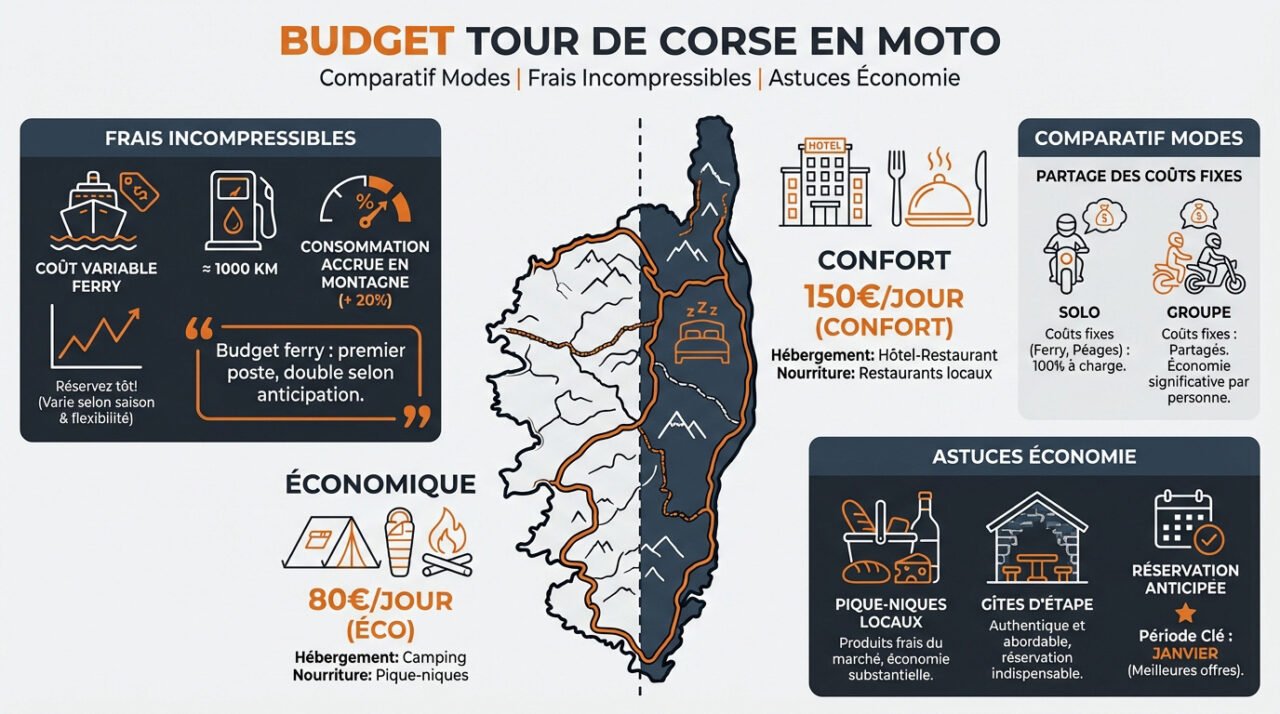 comparatif budget moto corse camping versus hotel