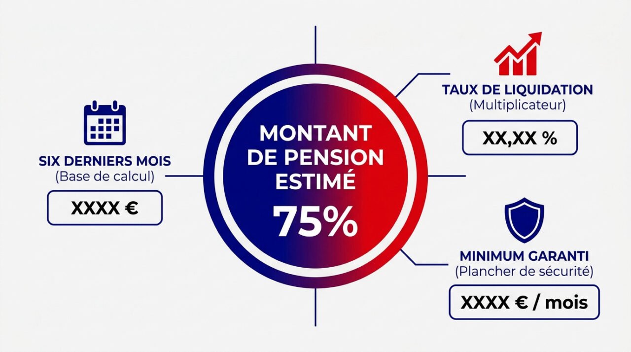Graphique illustrant le calcul de la retraite d'un professeur agrégé basé sur le taux de 75 pourcent