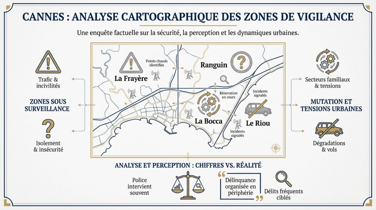 Carte des zones de vigilance et quartiers sensibles à Cannes