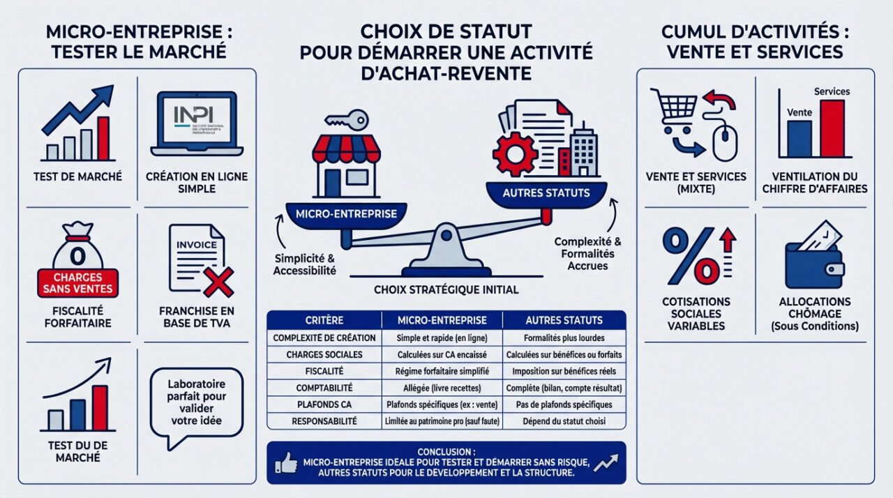 Comparaison des statuts juridiques pour l'achat-revente et la micro-entreprise