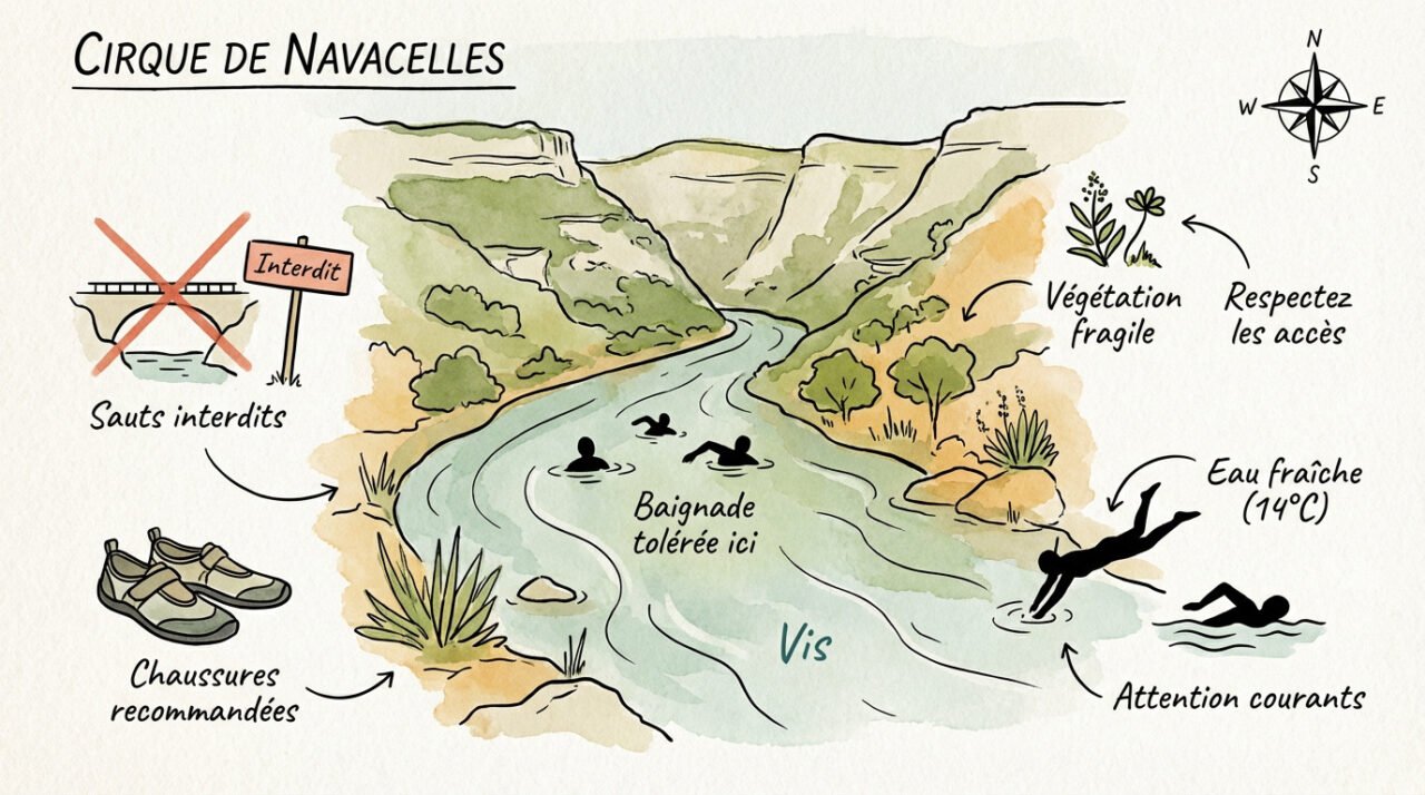 Cascade de la Vis au village de Navacelles idéale pour la baignade