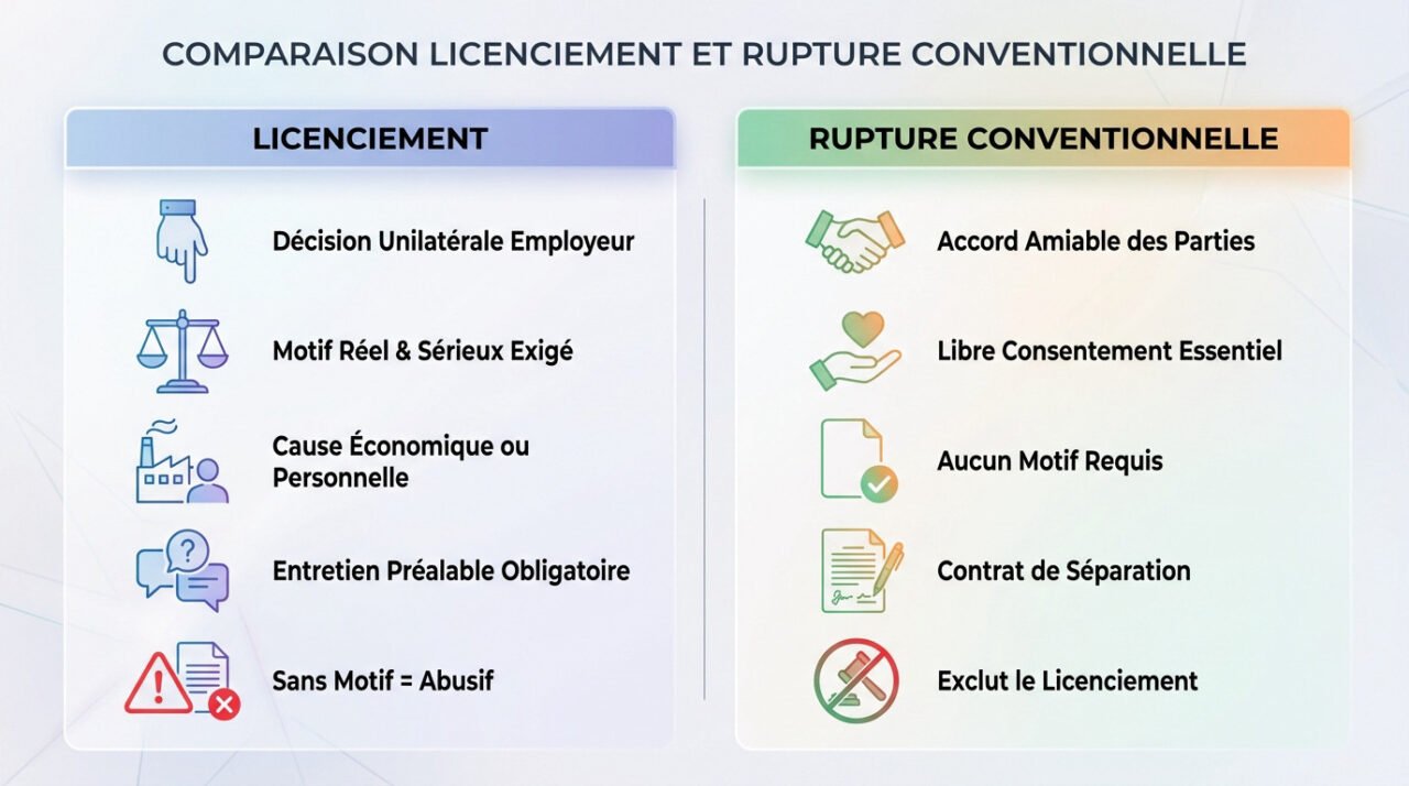 Tableau comparatif entre la procédure de licenciement et la rupture conventionnelle