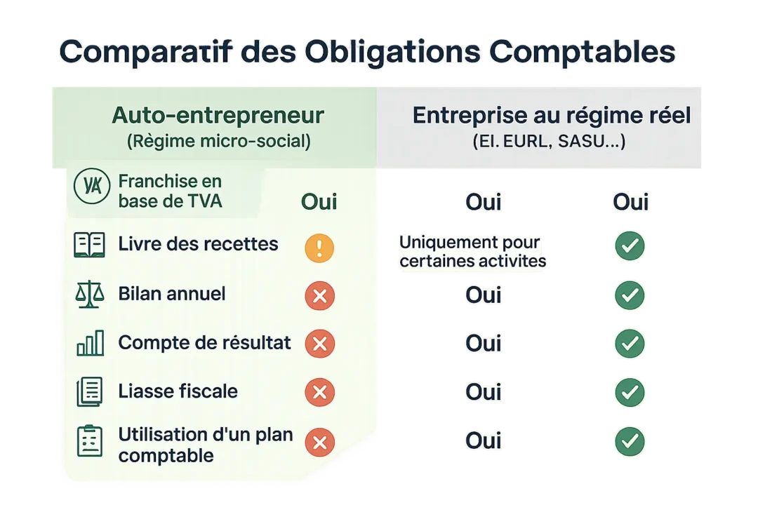 Comparatif obligations comptables micro-entreprise vs régime réel