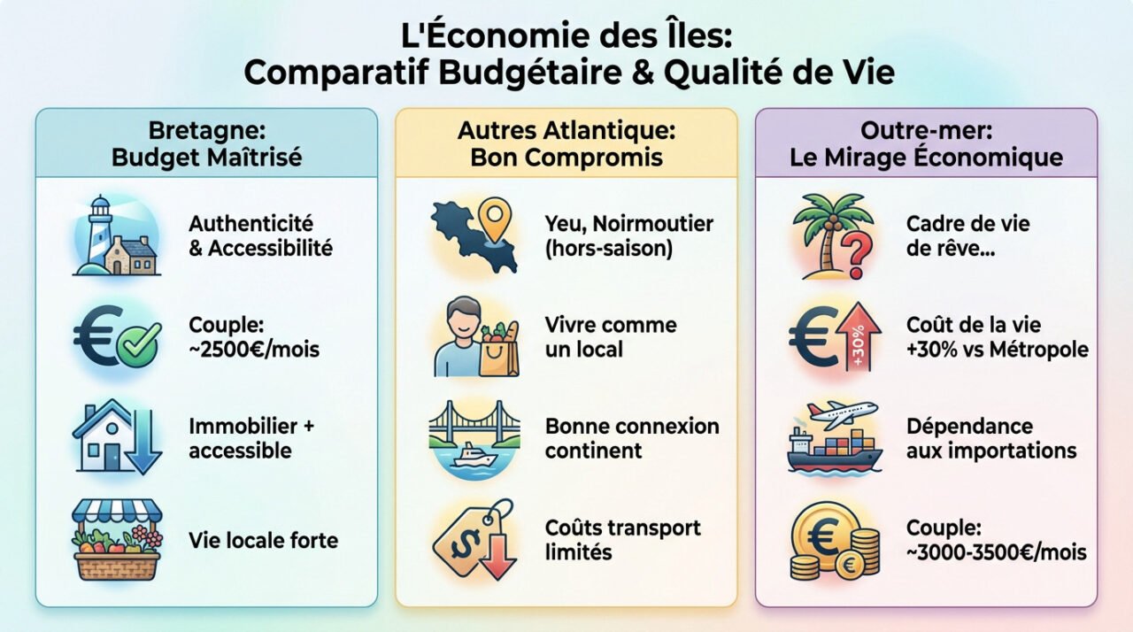 Graphique comparatif du coût de la vie entre les îles bretonnes, la Corse et les DOM-COM