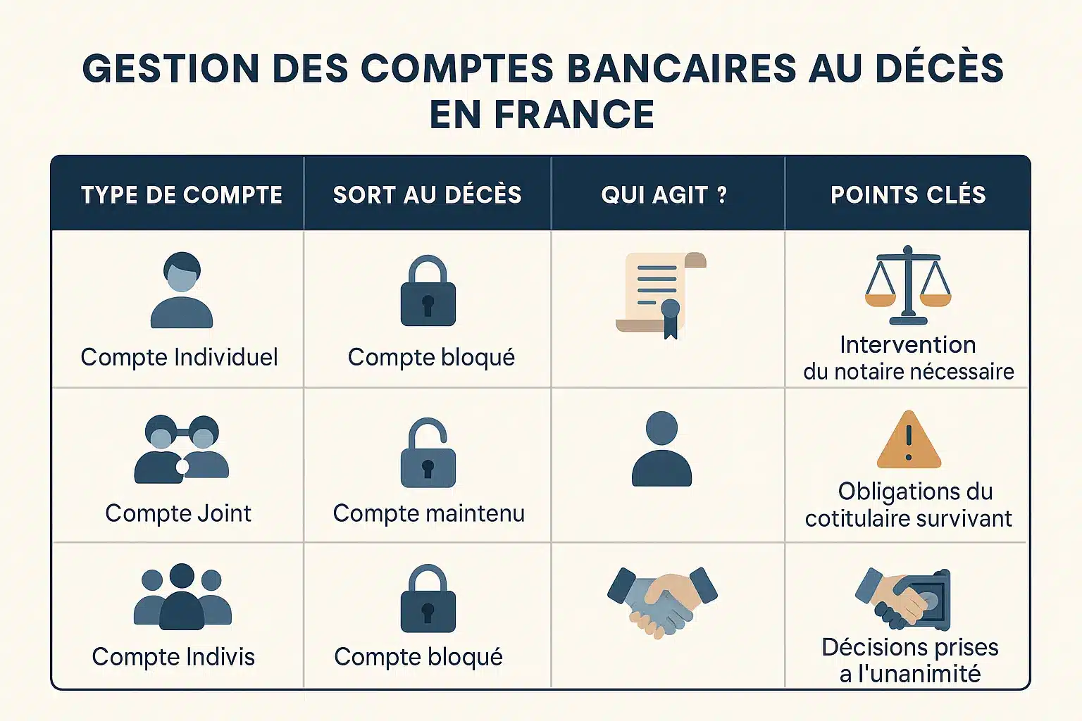 Schéma explicatif des comptes bancaires après un décès