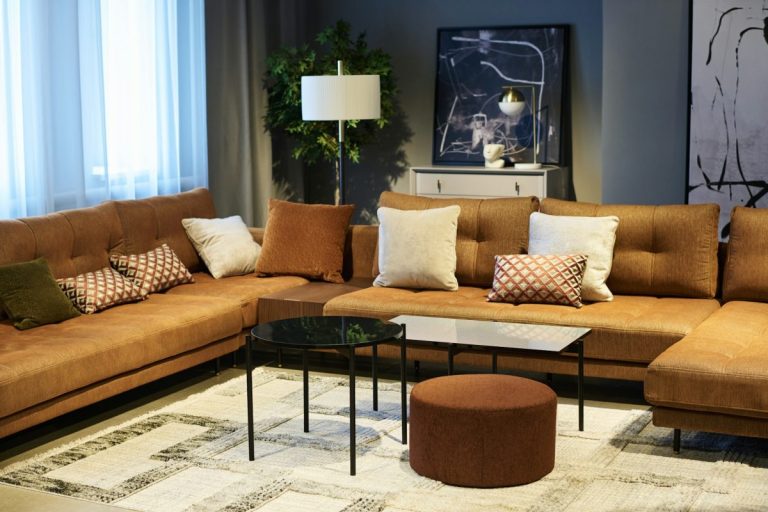 Coin de l'espace de coworking avec des canapés doux et confortables avec des coussins