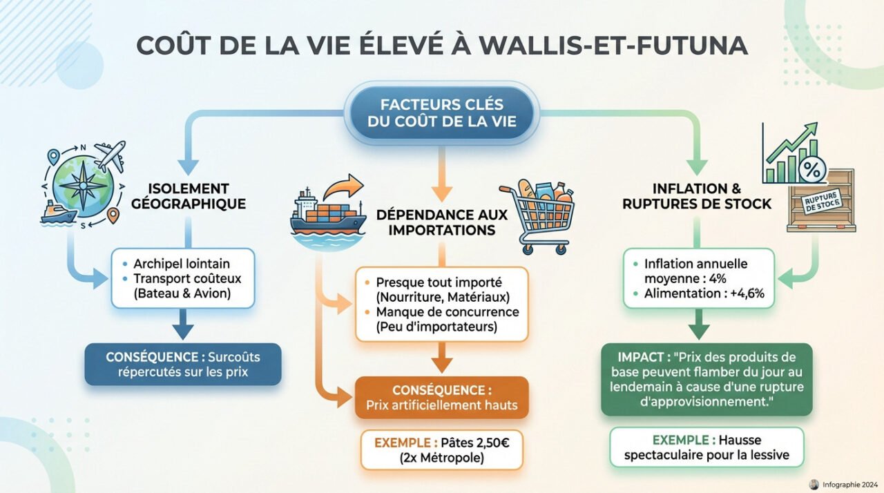 Graphique illustrant les facteurs du coût de la vie élevé à Wallis-et-Futuna
