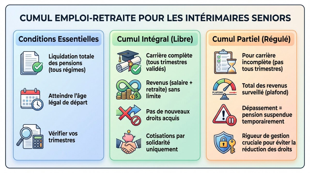 Senior en mission d'intérim consultant ses droits au cumul emploi-retraite sur une tablette