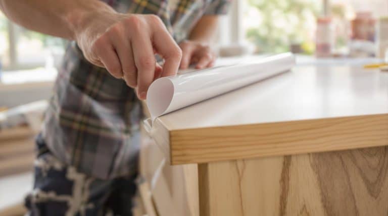 Personne appliquant un revêtement adhésif sur une surface