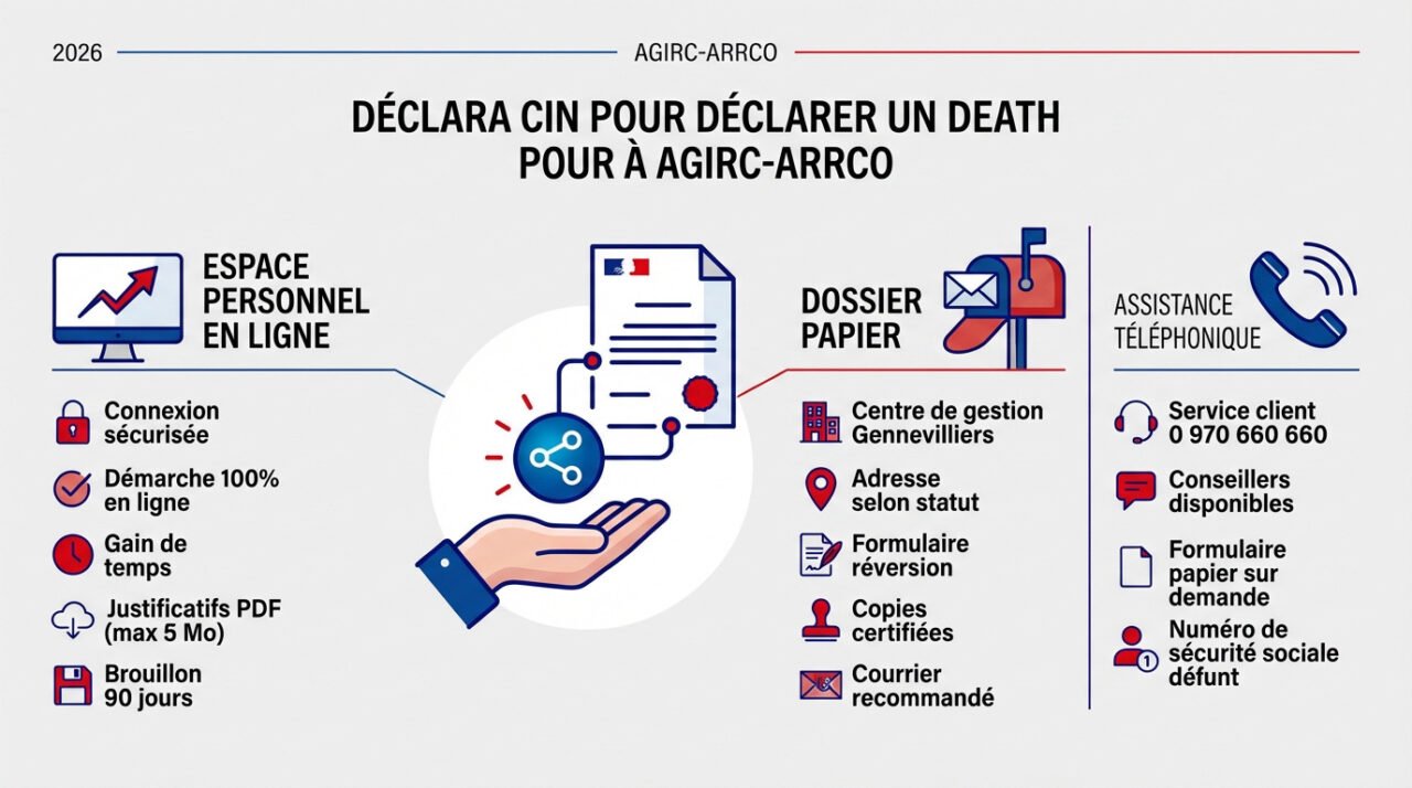 Procédure de déclaration de décès et demande de réversion Agirc-Arrco en ligne