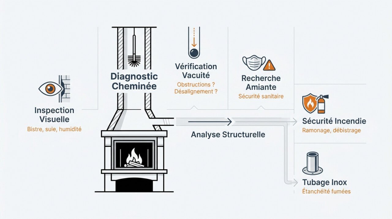 Diagnostic technique d'un conduit de cheminée avant rénovation