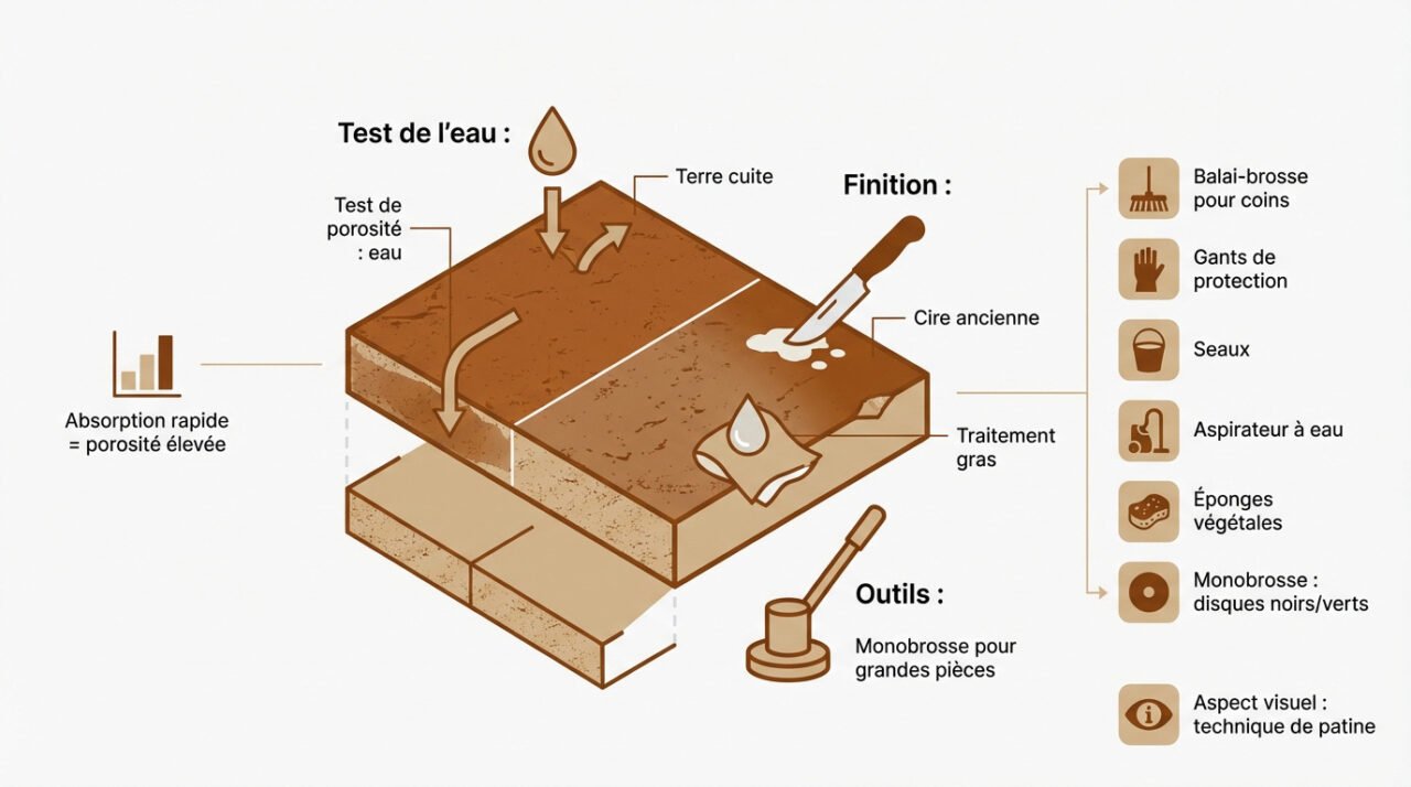 Diagnostic de la porosité et rénovation de tomettes anciennes en terre cuite