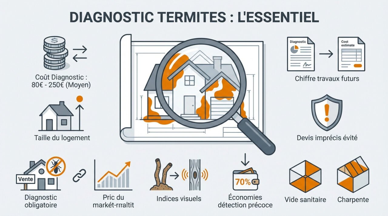 Expert réalisant un diagnostic termites sur une charpente en bois