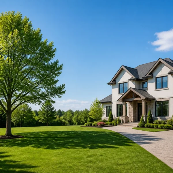 Belle maison moderne avec jardin luxuriant