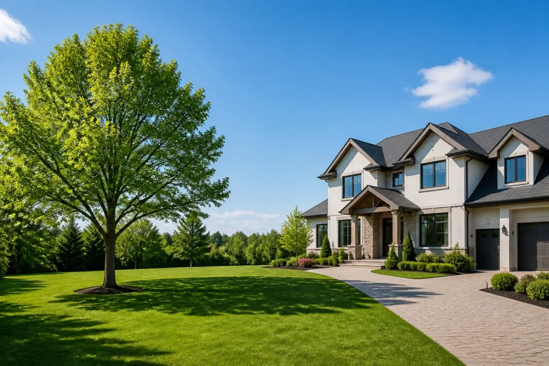 Belle maison moderne avec jardin luxuriant