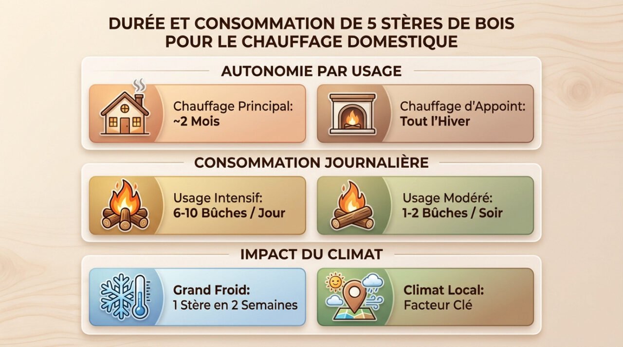 Estimation durée et consommation chauffage 5 stères