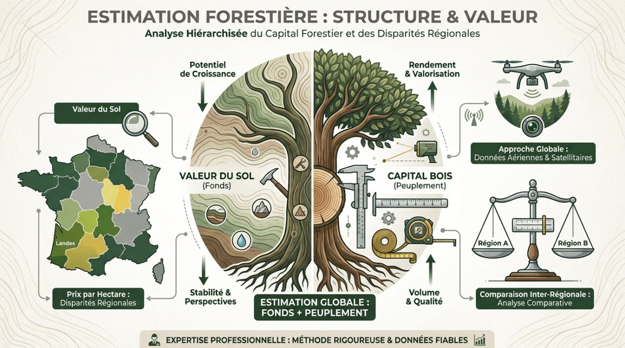 Structure de la valeur d'une forêt entre sol et bois sur pied
