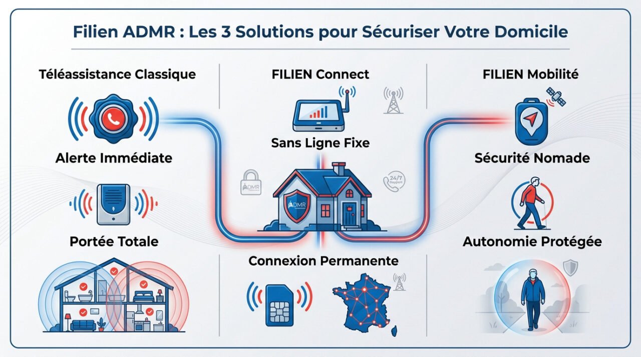 Sénior utilisant un médaillon de téléassistance Filien ADMR à son domicile