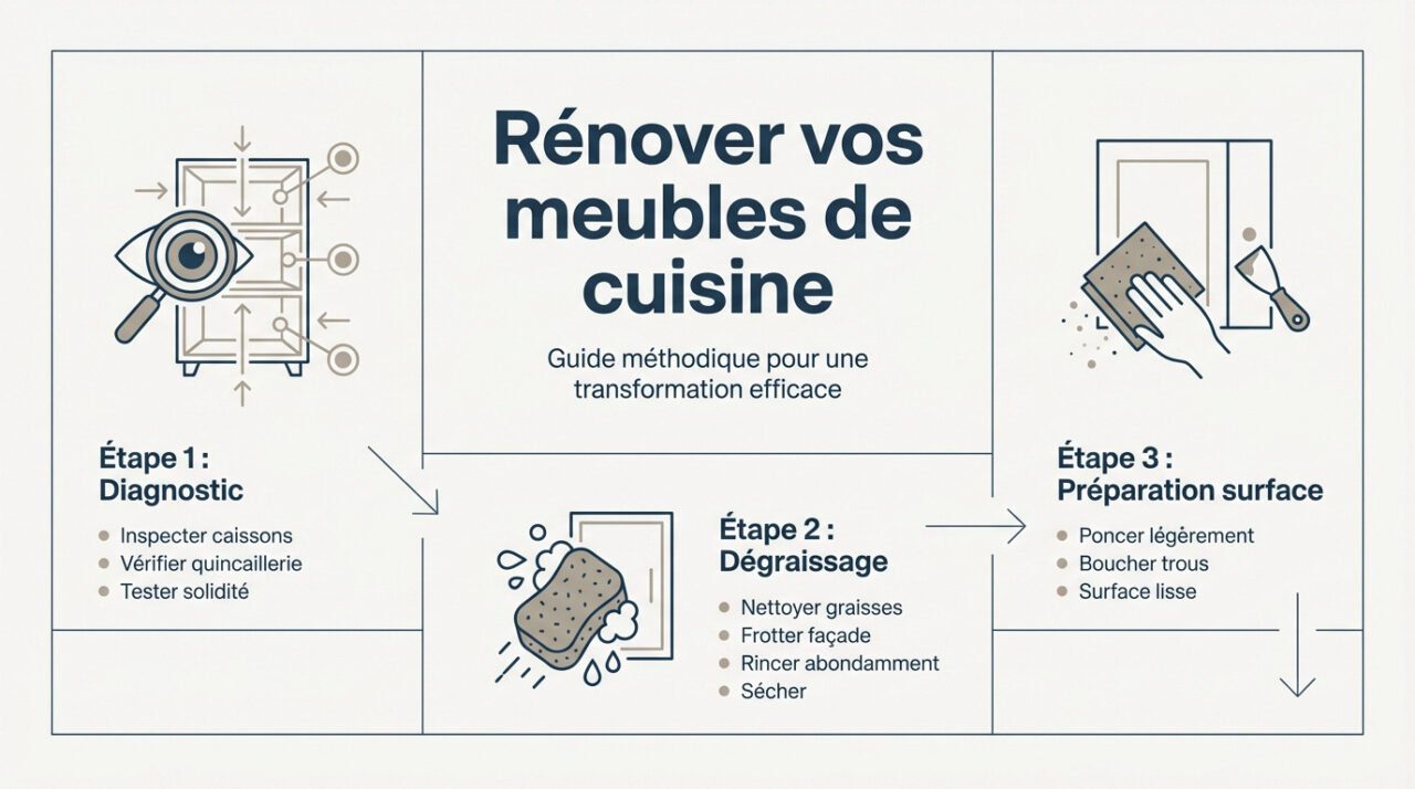 Étapes de préparation pour rénover des meubles de cuisine sans les changer