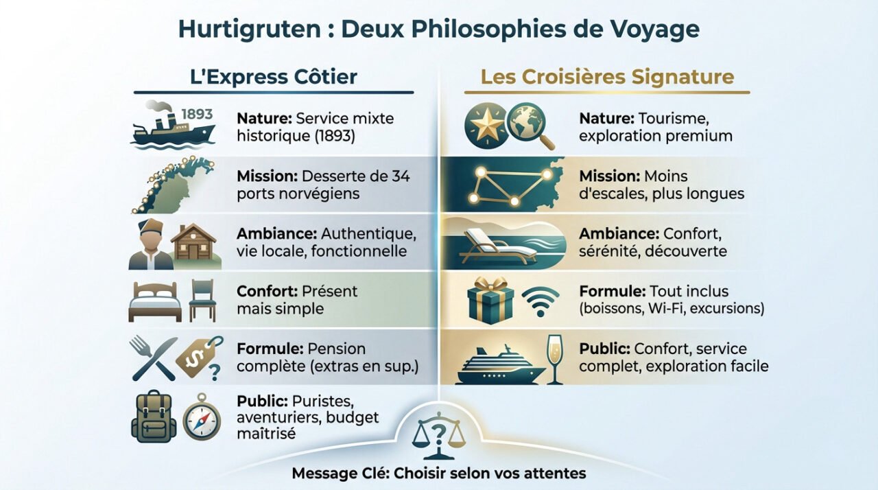 Comparaison entre l'Express Côtier authentique et les Croisières Signature Hurtigruten en Norvège