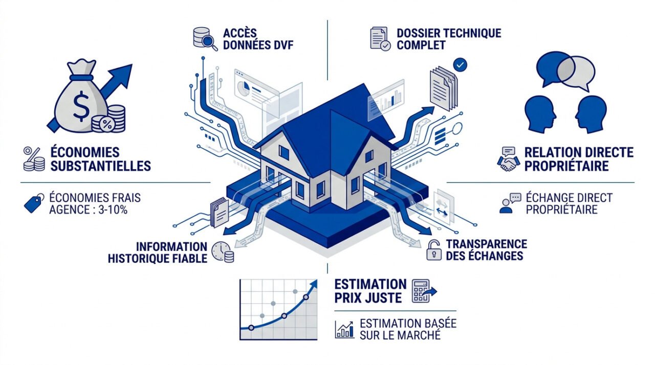 Infographie montrant les économies réalisées lors d'un achat immobilier entre particuliers