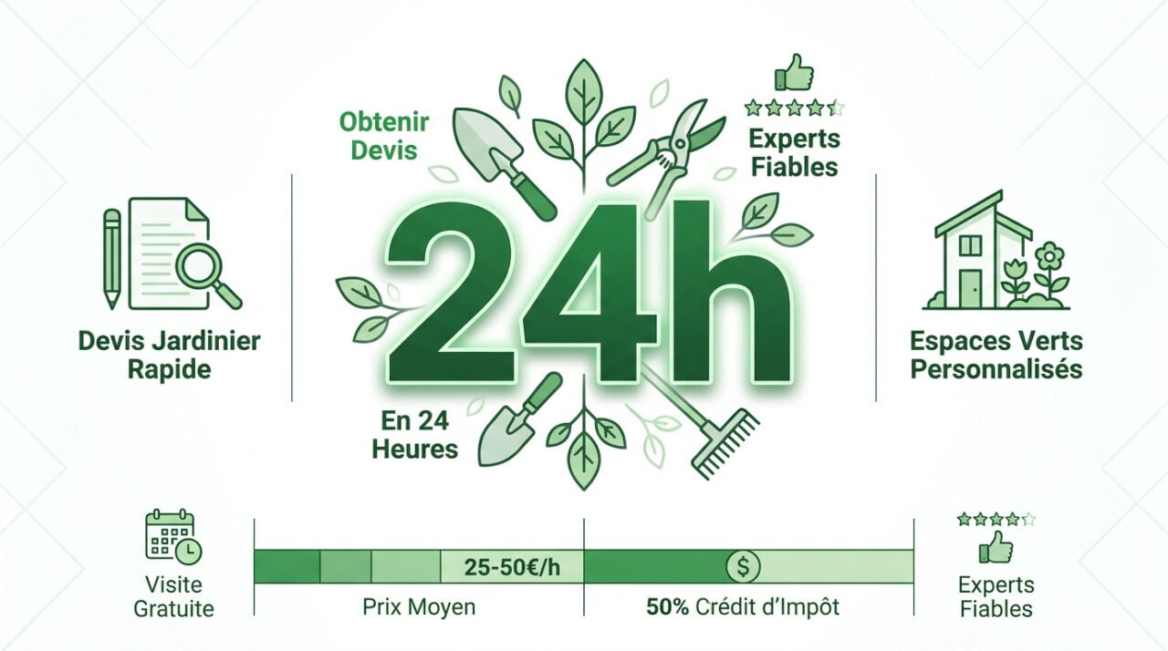Infographie expliquant comment obtenir un devis jardinier rapidement en 24h