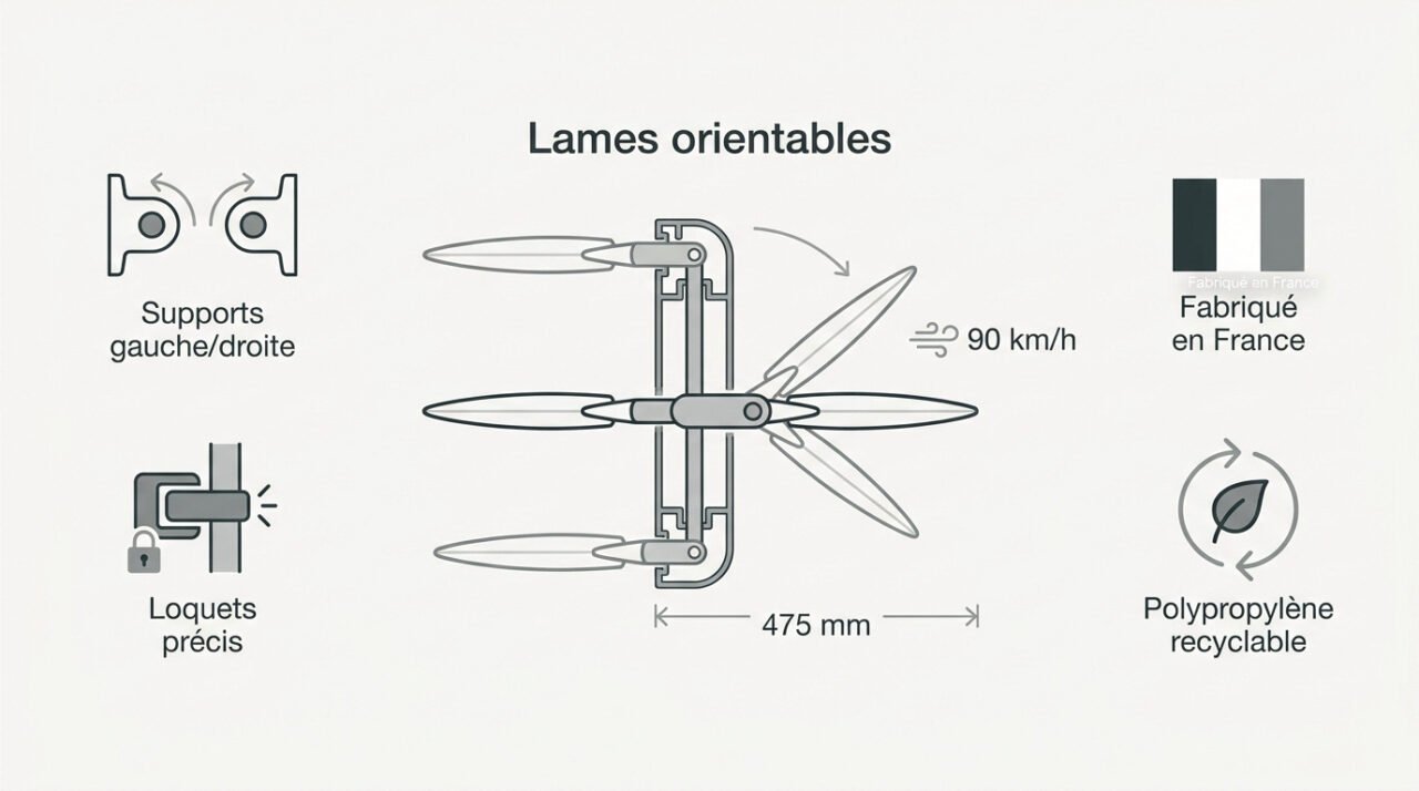 Infographie détaillée du mécanisme de lames orientables pour pergola bioclimatique