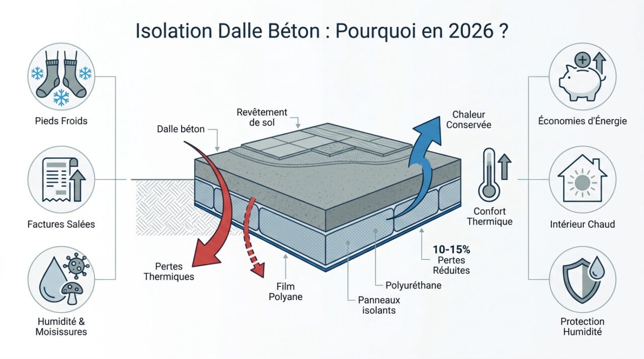 travaux d'isolation d'une dalle en béton en rénovation