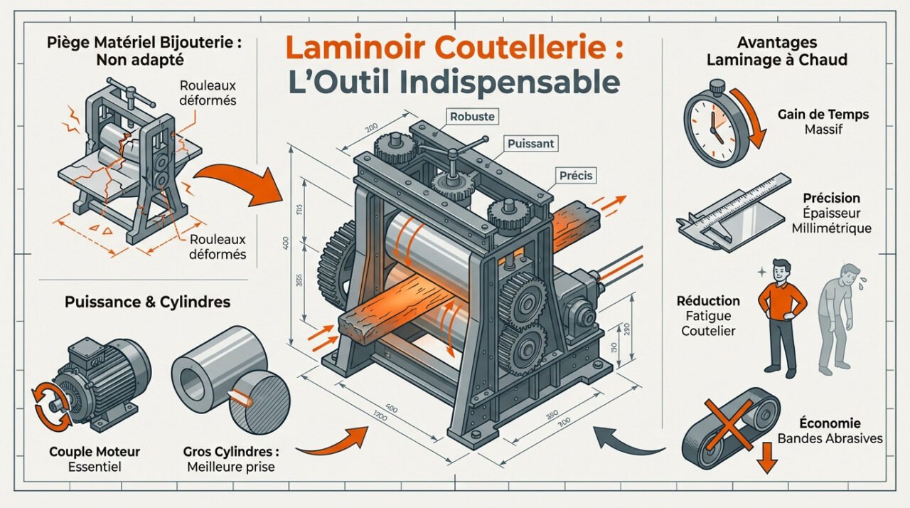 Laminoir professionnel pour la forge de couteaux en acier damas