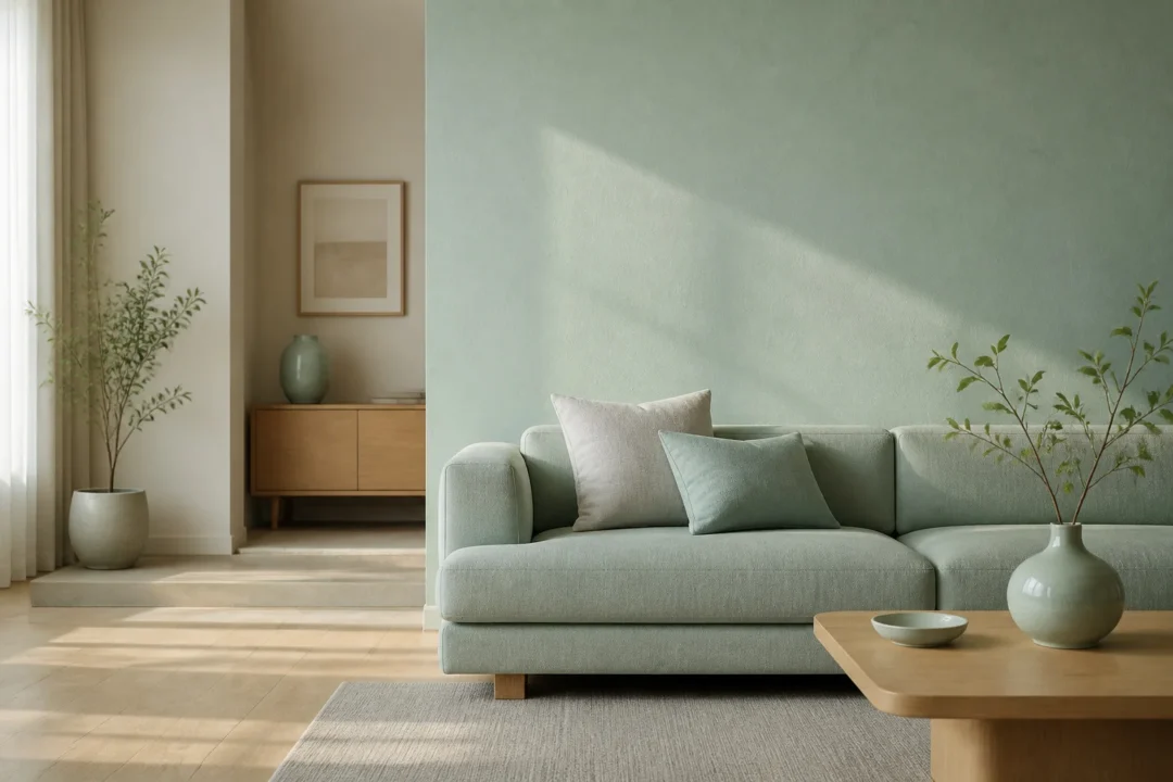 Salon moderne et serein couleur celadon