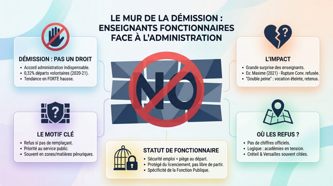 Enseignant face à un mur représentant le refus de démission par l'administration de l'Éducation Nationale