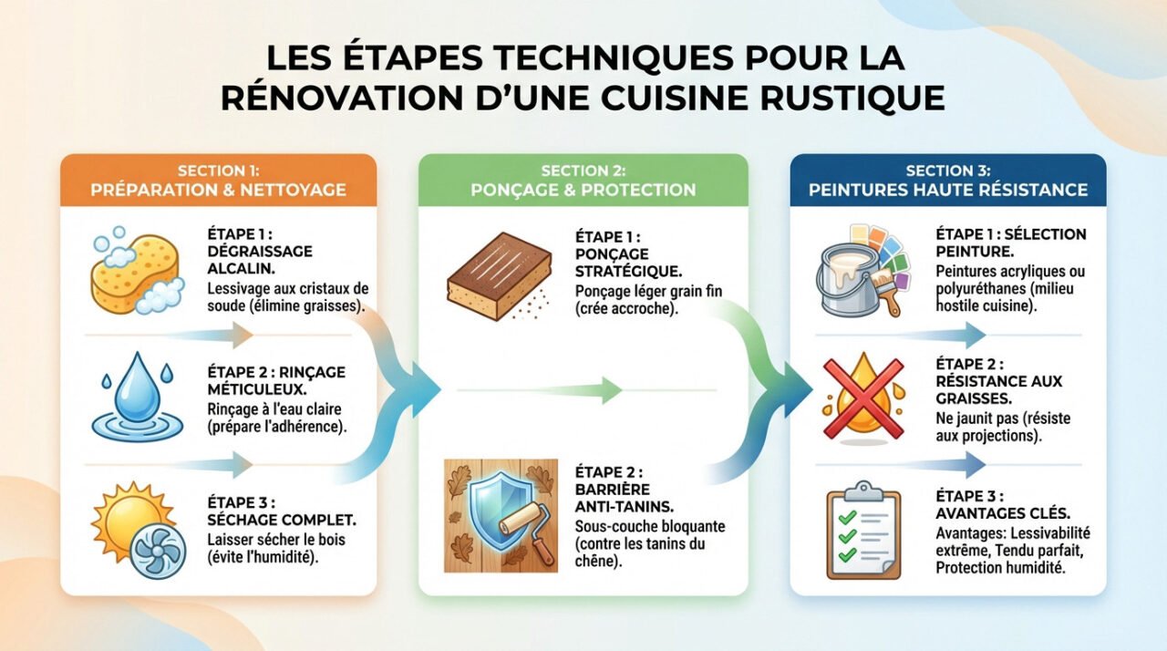 Rénovation cuisine rustique préparation support et peinture
