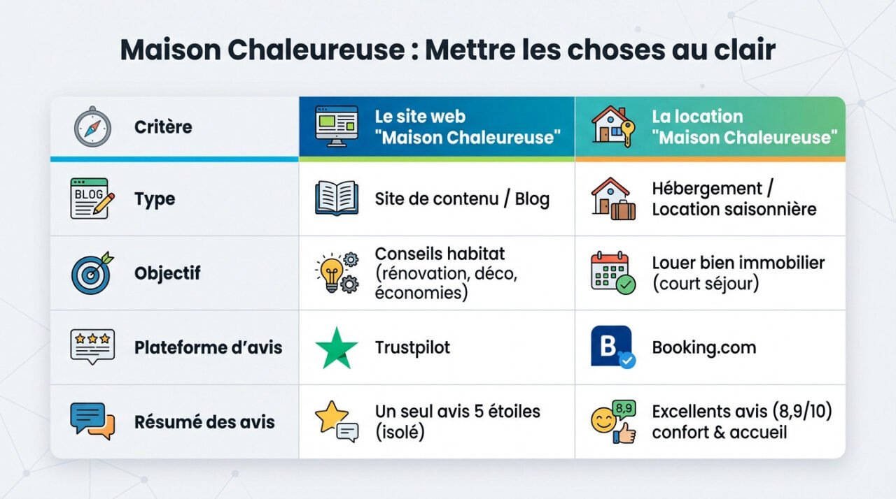 Distinction entre le site web Maison Chaleureuse et la location de vacances
