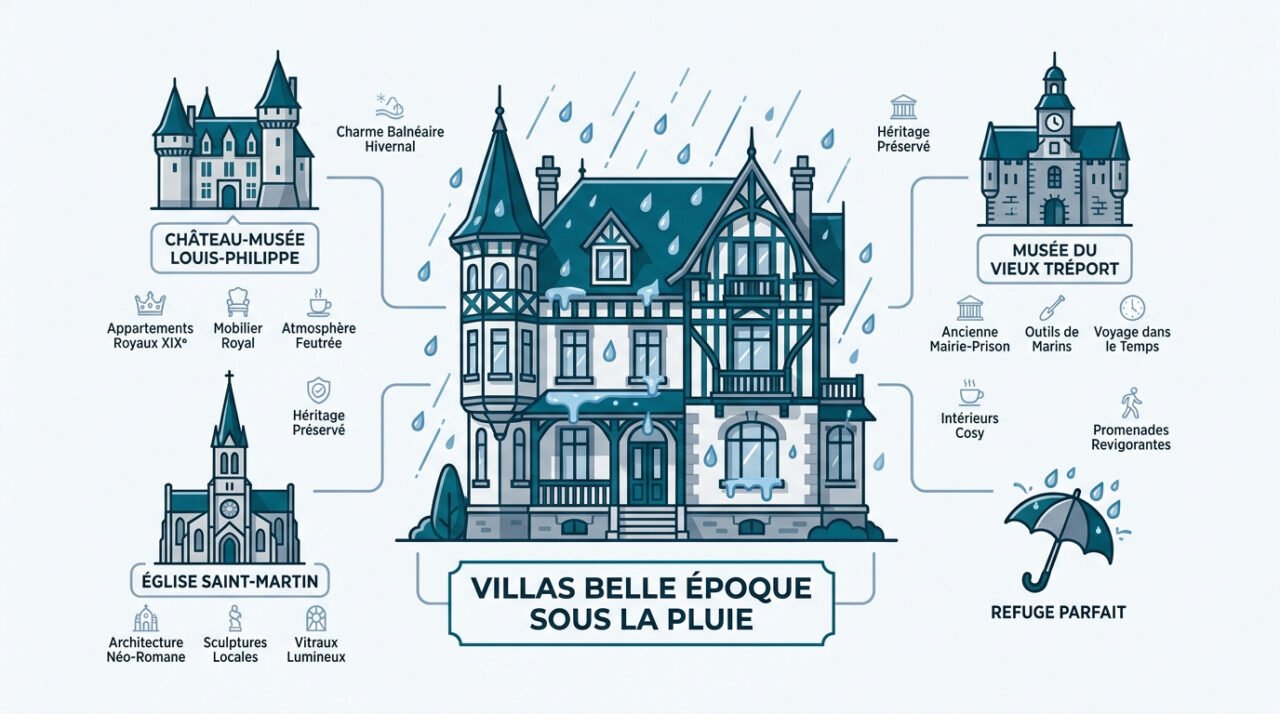 Villas colorées de Mers-les-Bains sous la pluie