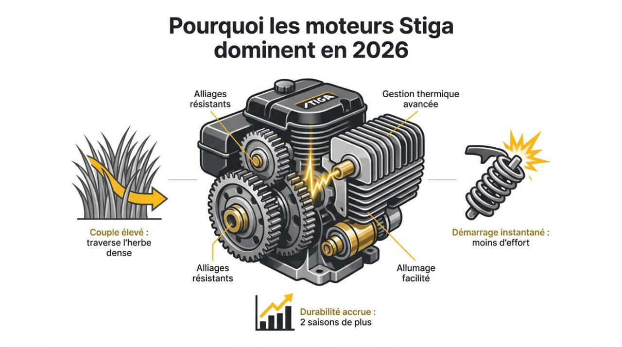 Moteur thermique Stiga performant pour tondeuse à gazon