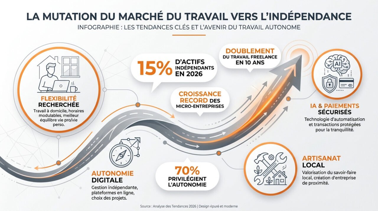 Illustration de la mutation du marché du travail vers l'indépendance en 2026