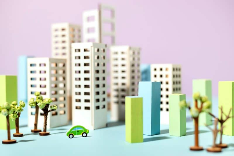 paper style building with trees