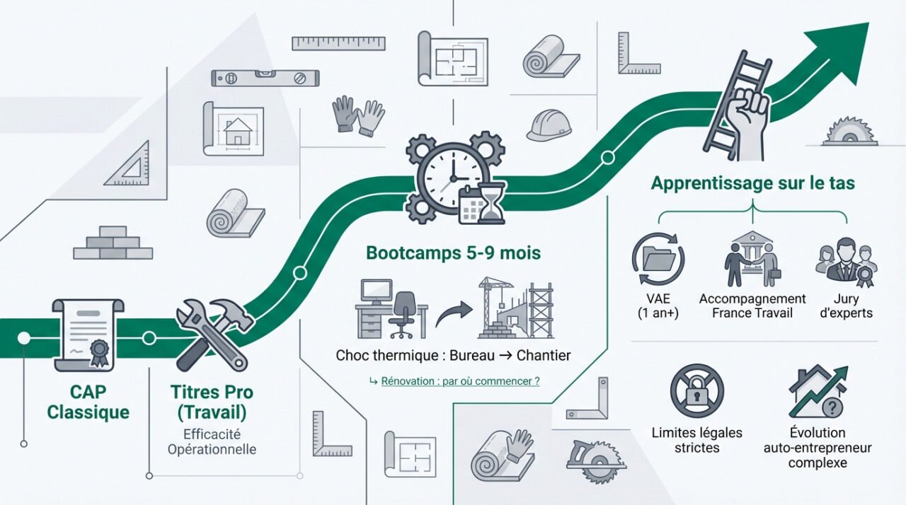 Artisan en pleine rénovation de charpente en bois