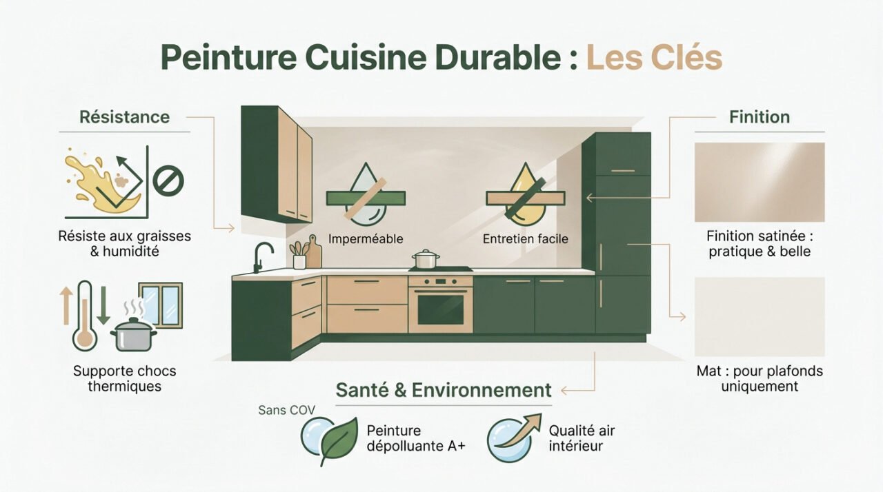 Murs de cuisine peints avec une finition protectrice durable