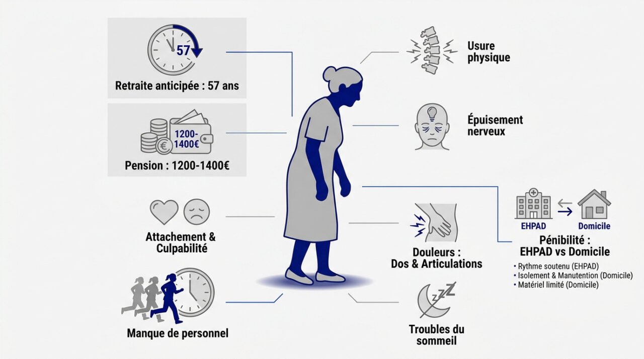 Aide-soignante fatiguée par la pénibilité de son travail en établissement de santé