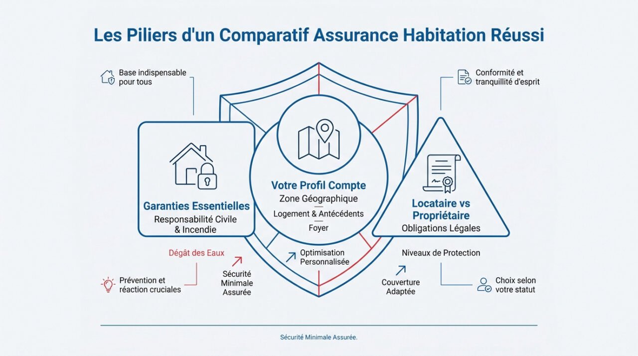 Schéma des garanties essentielles pour réussir son comparatif d'assurance habitation