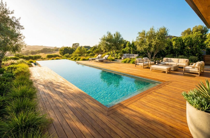 Terrasse bois piscine sans margelle : le design épuré