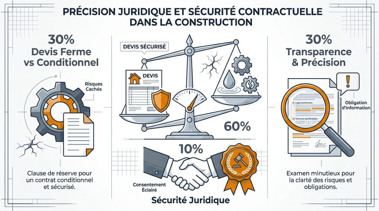 Expert analysant la validité juridique d'une clause de réserve sur un contrat de travaux