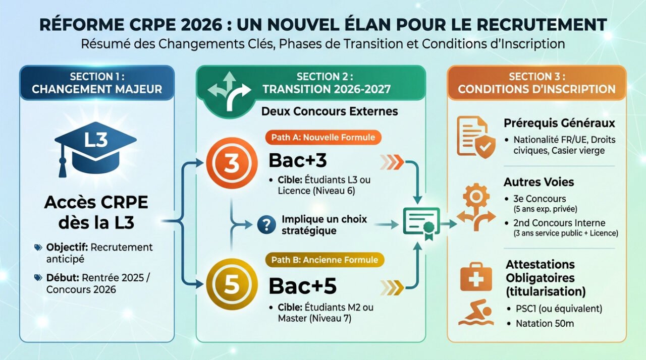 Résumé des changements clés de la réforme CRPE 2026 : accès dès la licence 3 et nouvelles épreuves
