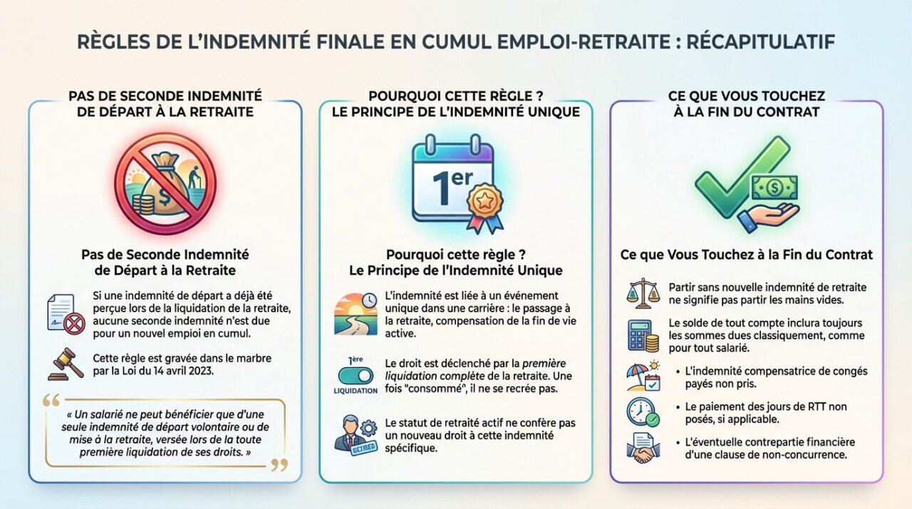 Règles de versement de l'indemnité de fin de contrat en cumul emploi-retraite