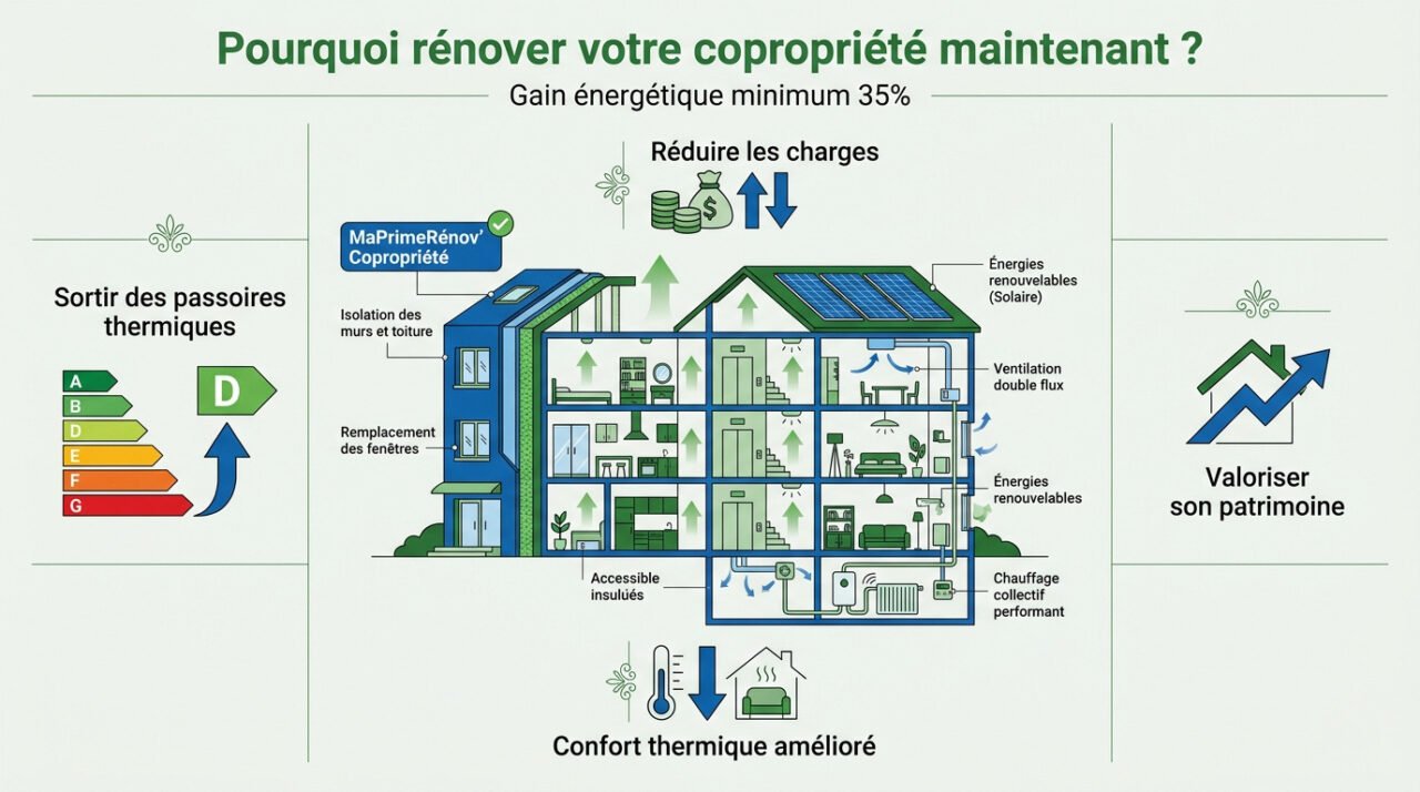 Immeuble en copropriété bénéficiant d'une rénovation énergétique avec isolation des murs extérieurs