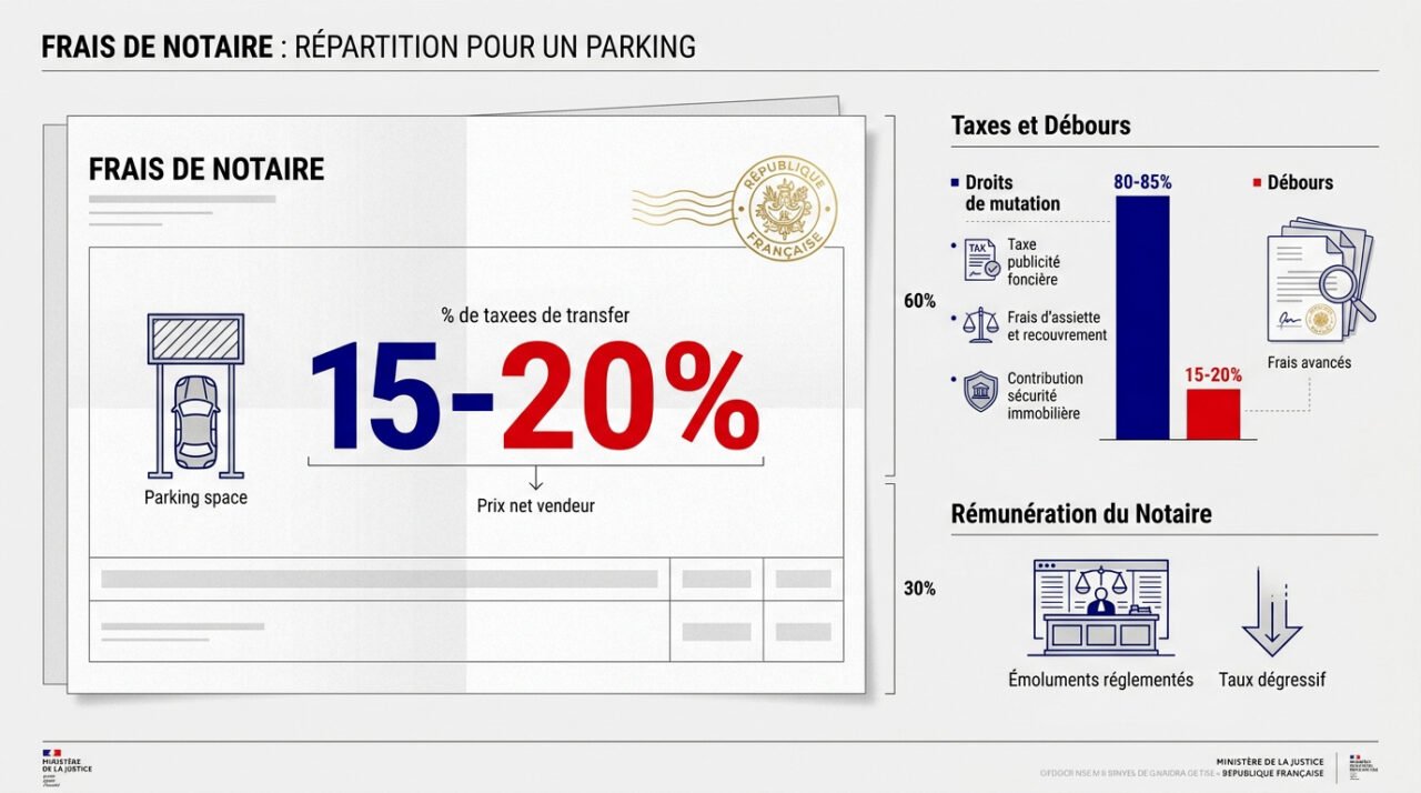 Graphique de répartition des frais de notaire pour l'achat d'un parking